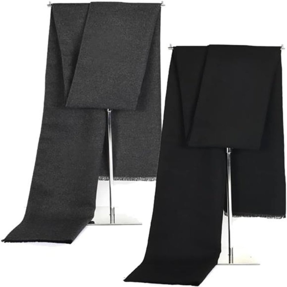 Men's Winter Scarf, 2-Pack Warm Cashmere Feel Wool Blend Tassel Contrast Striped